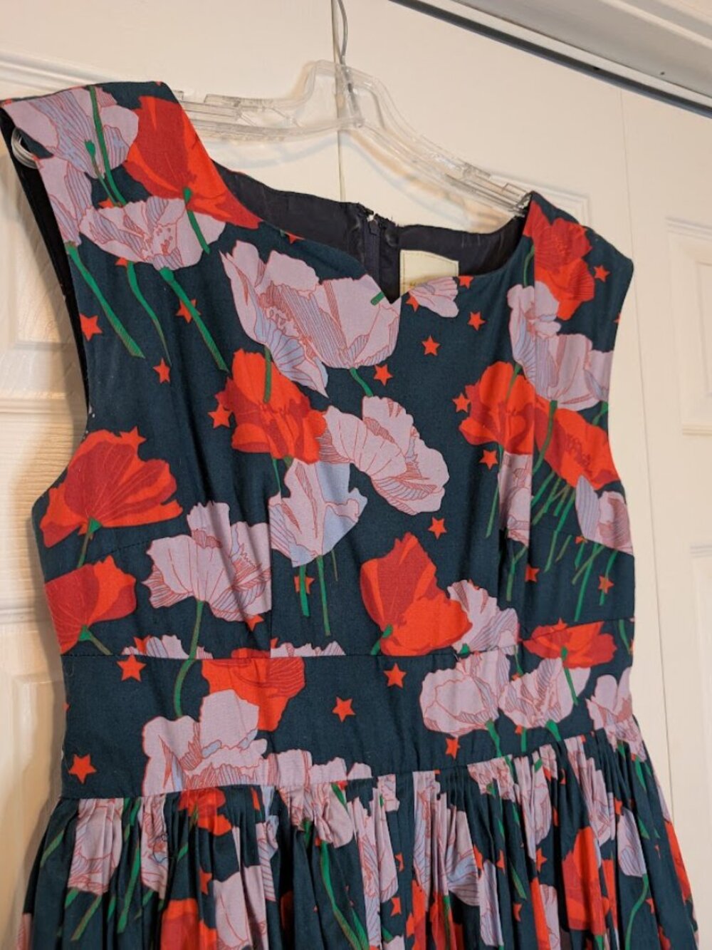 ModCloth Fit and Flare Floral Midi Dress in "Tulips" - Size Large - POCKETS! - Picture 3 of 7